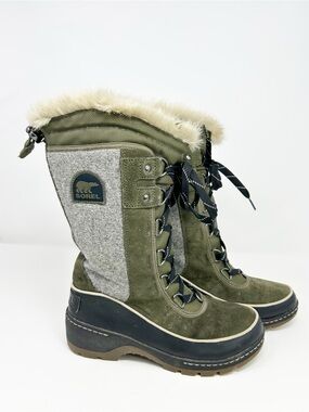 Sorel Tivoli III High Womens Winter Snow Boots Green Lace Up Mid Calf Size 6.5